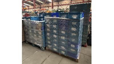 Lote de cajas de plástico apilables.